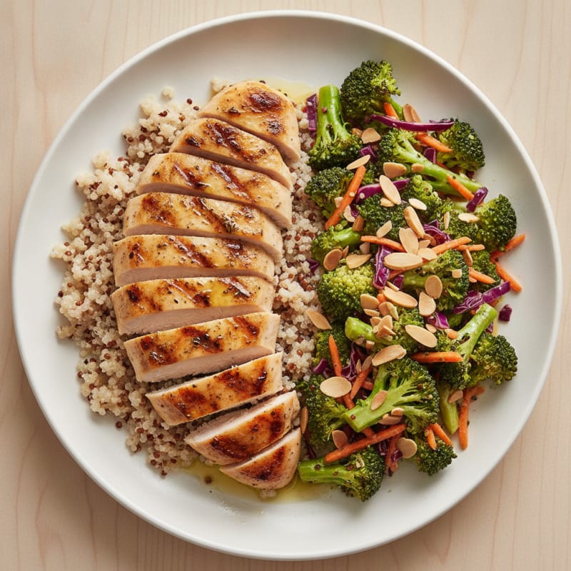 Grilled Chicken Breast with Quinoa and Crunchy Broccoli Salad