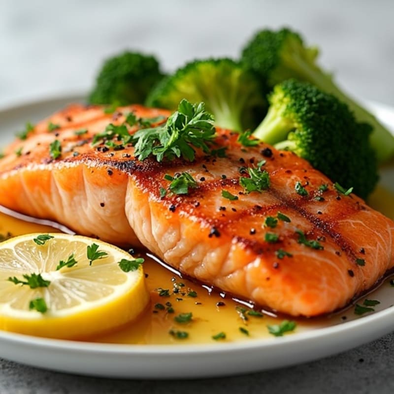 Lemon-Herb Roasted Salmon with Crispy Broccoli and Sweet Potato