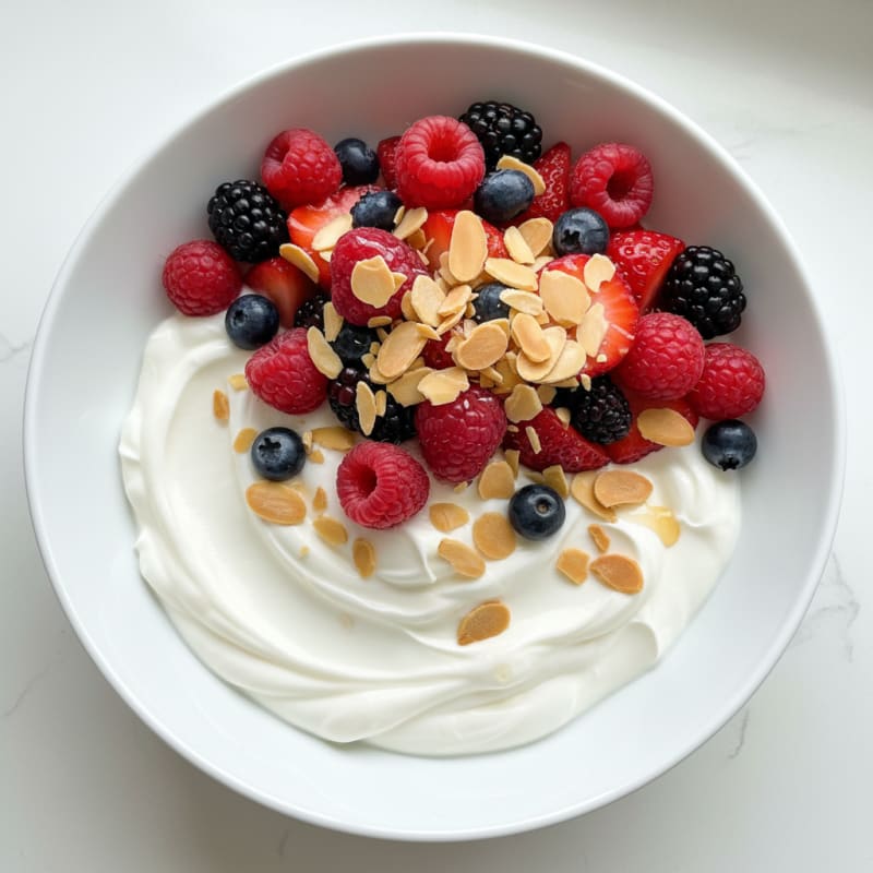 Greek Yogurt Protein Parfait with Mixed Berries and Almonds