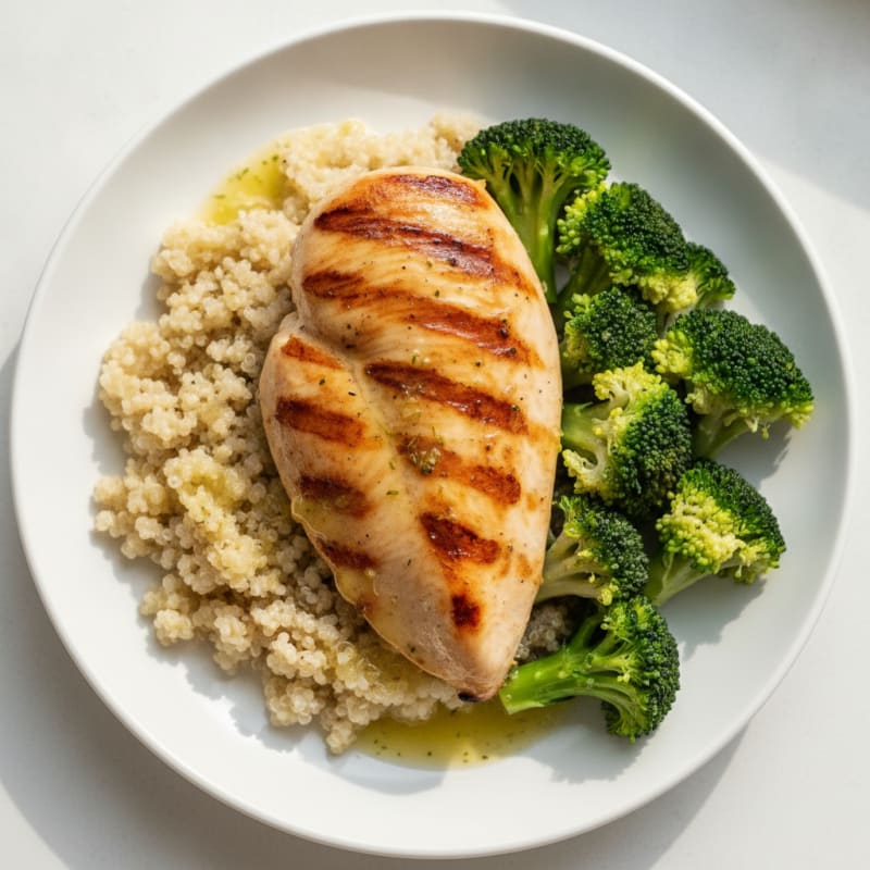 Grilled Chicken Breast with Quinoa and Steamed Broccoli