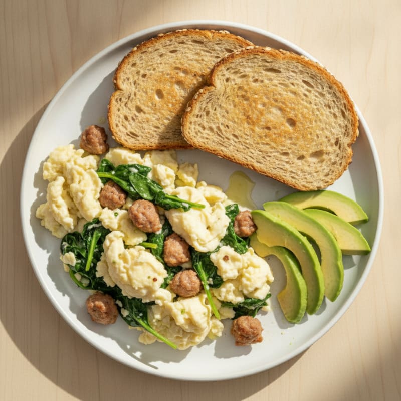 Egg White and Turkey Sausage Scramble with Spinach