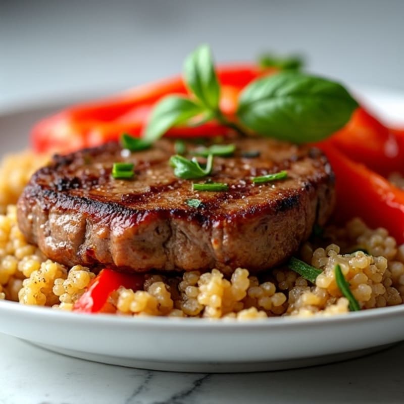 Seared Steak with Sautéed Peppers and Quinoa