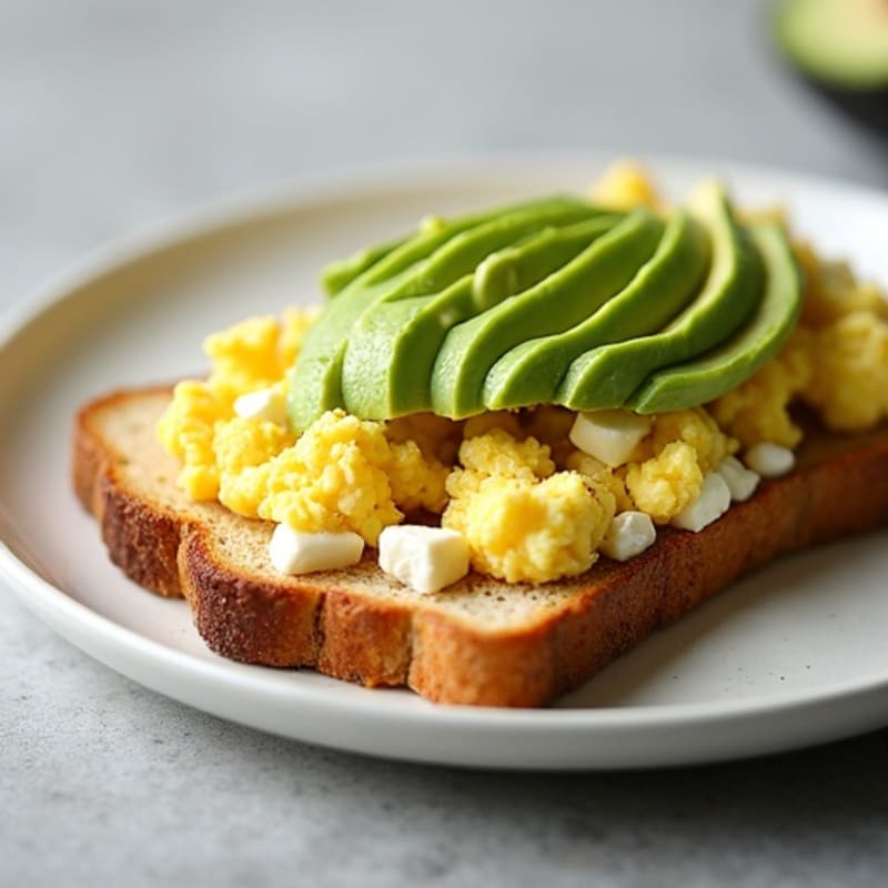 Creamy Feta Cottage Cheese Scramble with Avocado Sourdough Toast