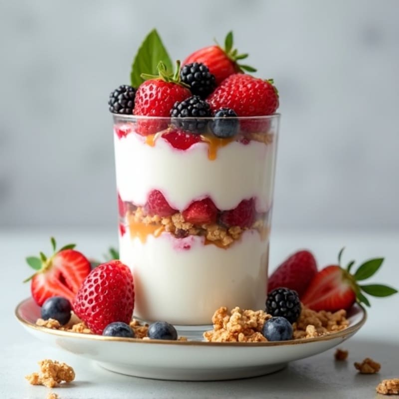 Greek Yogurt Protein Parfait with Mixed Berries and Almond Butter