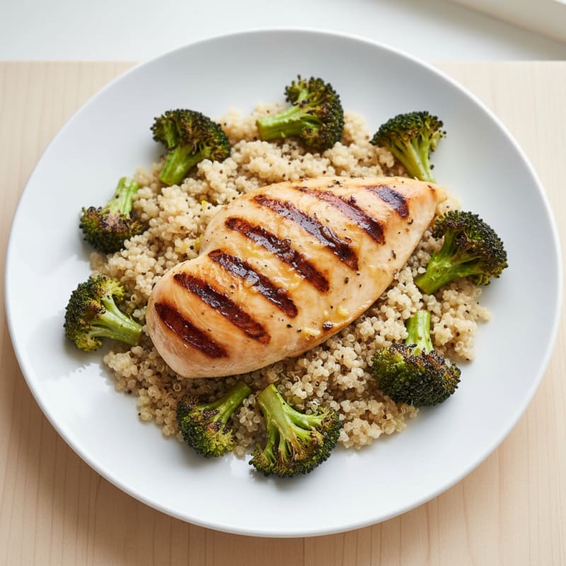 Grilled Chicken Breast with Quinoa and Roasted Broccoli