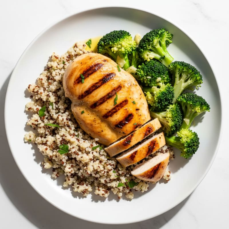 Grilled Chicken Breast with Quinoa and Steamed Broccoli