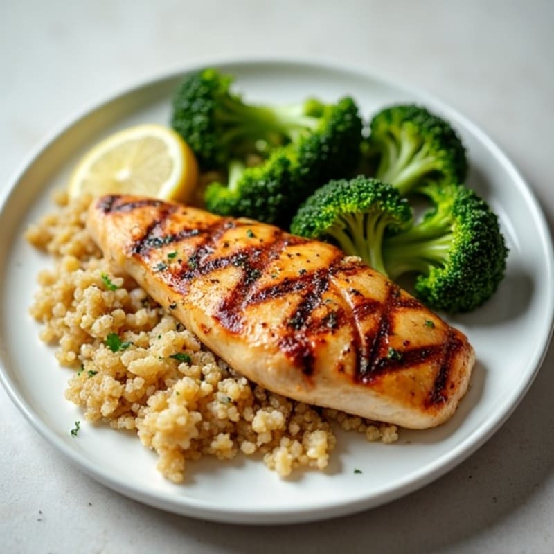 Grilled Chicken Breast with Quinoa and Steamed Broccoli