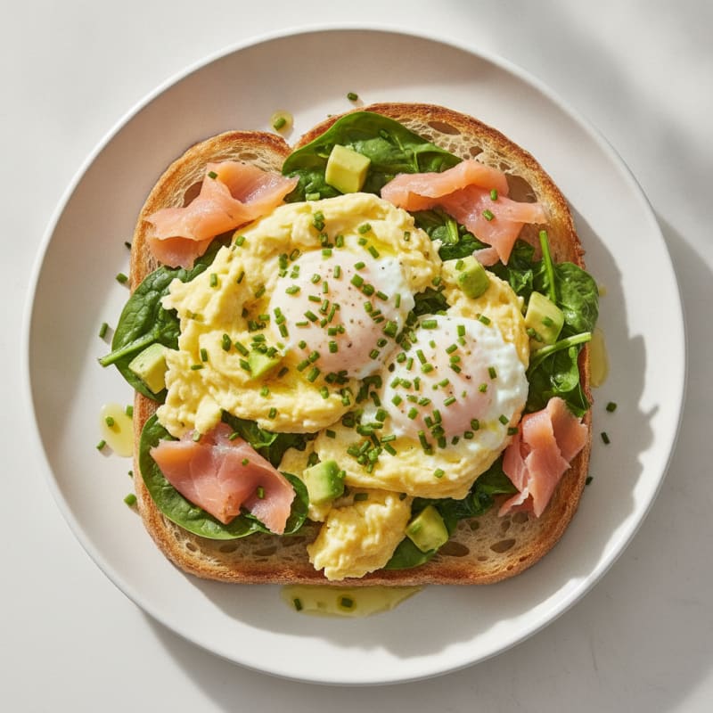 Silky Smoked Salmon Scramble with Spinach and Chives