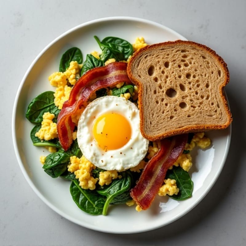 Creamy Cottage Cheese Scramble with Spinach and Turkey Bacon