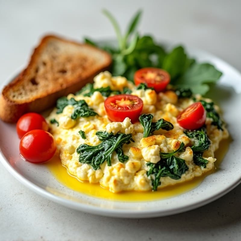 Egg White and Cottage Cheese Scramble with Spinach and Cherry Tomatoes