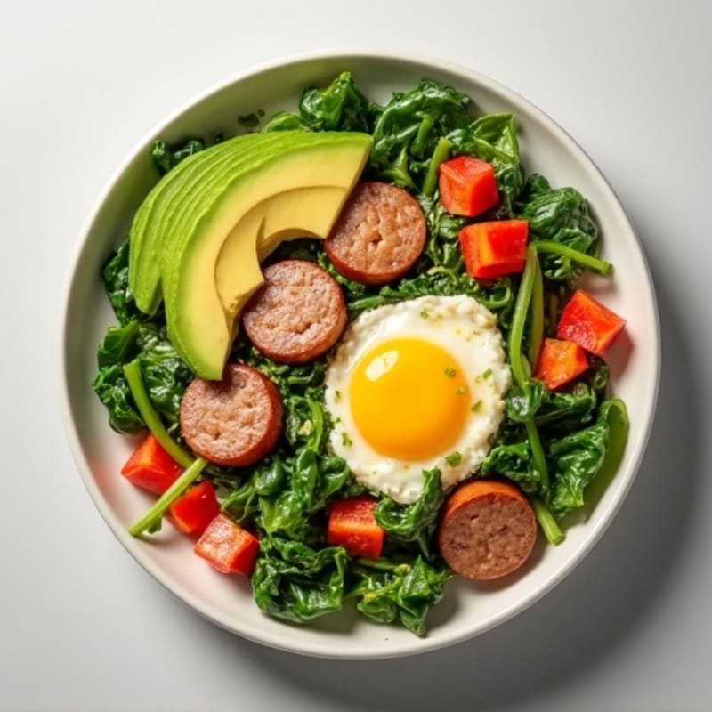 Egg White Spinach Scramble with Turkey Sausage