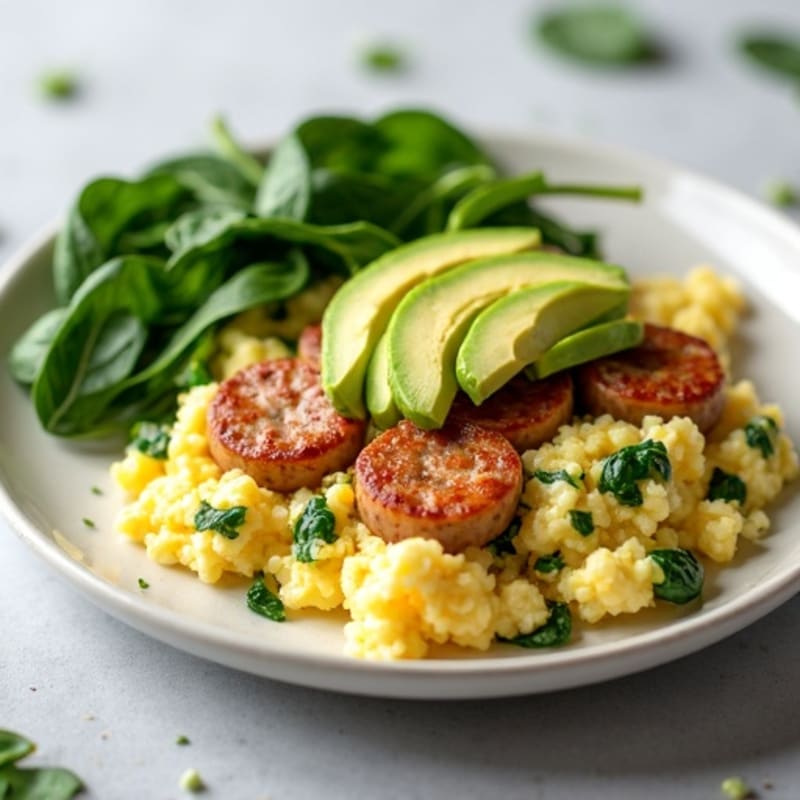 Egg White Scramble with Turkey Sausage and Spinach