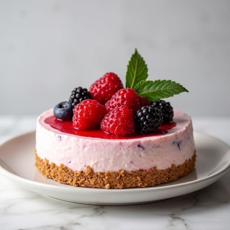 Greek Yogurt Protein Cheesecake with Mixed Berries