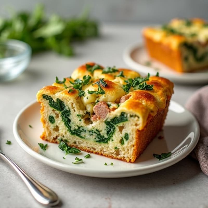Spinach and Turkey Sausage Savory Whole Grain Bread Pudding