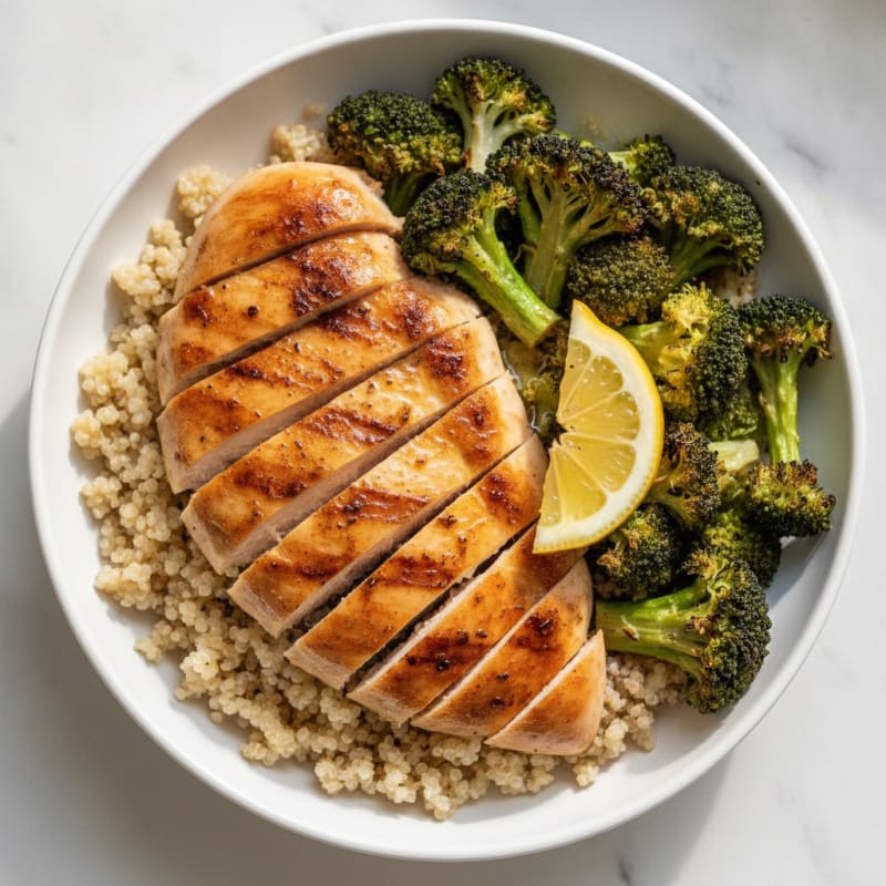 Grilled Chicken and Quinoa Bowl with Roasted Broccoli