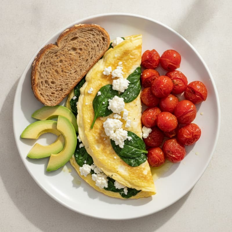 Egg White Spinach Omelette with Cottage Cheese and Cherry Tomatoes