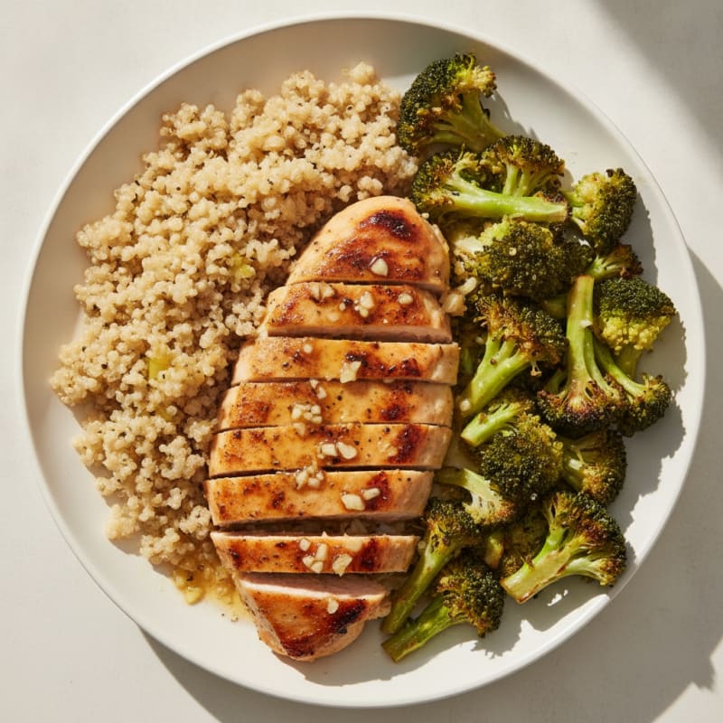 Grilled Chicken Breast with Roasted Broccoli and Quinoa