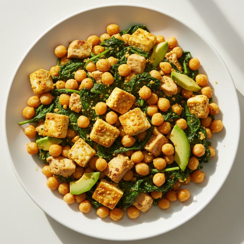 Silky Tofu and Chickpea Scramble with Spinach