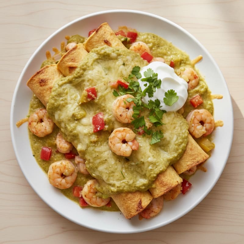 Shrimp Enchiladas with Green Chile Sauce