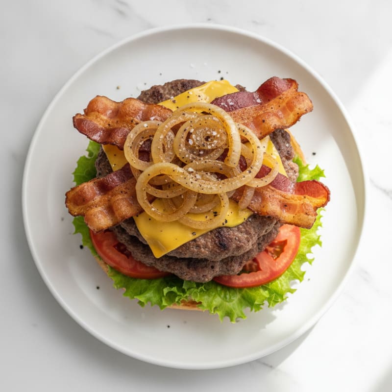 Double Bacon Cheeseburger with Caramelized Onions