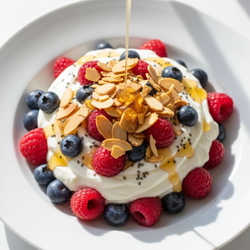 Greek Yogurt Parfait with Mixed Berries and Crunchy Almonds