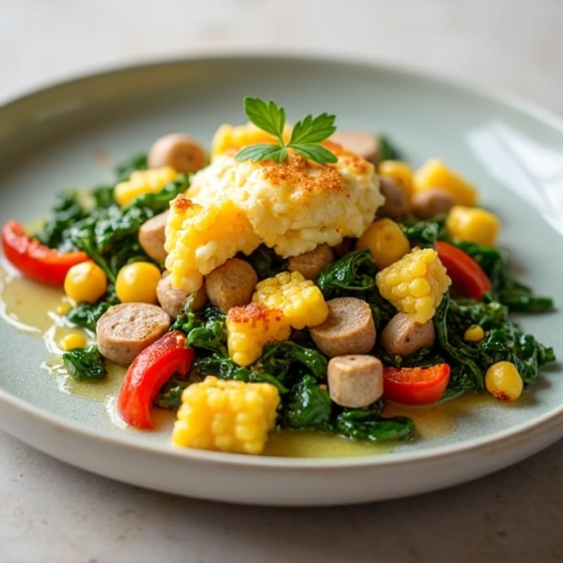 Egg White and Turkey Sausage Scramble with Spinach and Bell Peppers