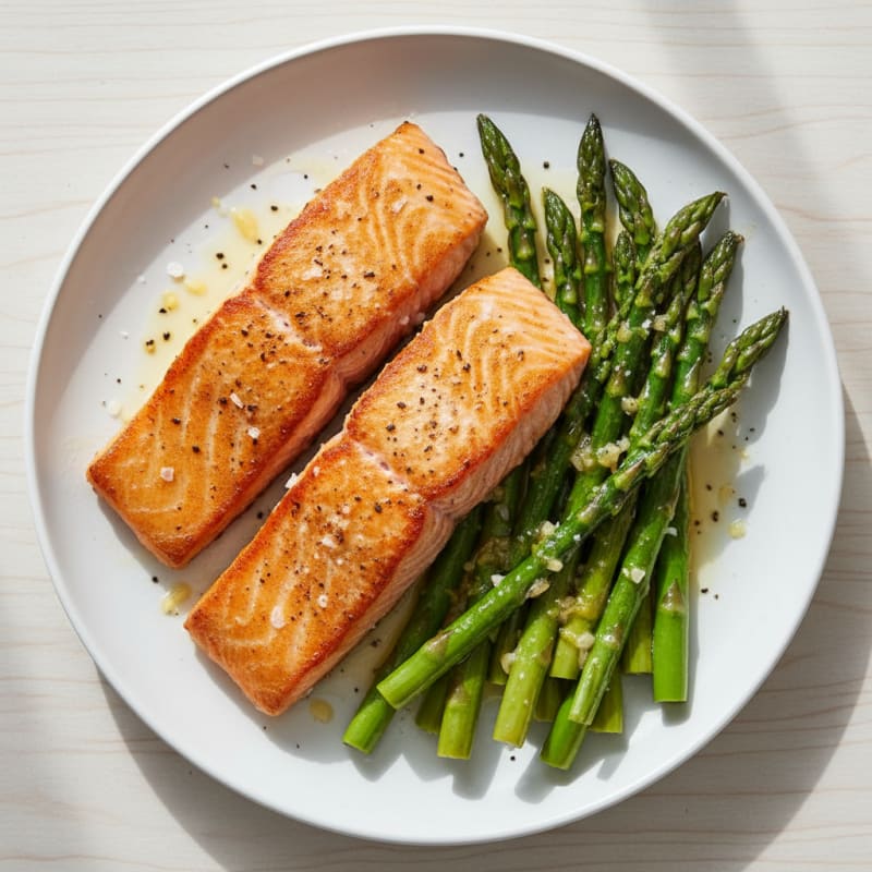 Golden Pan-Seared Salmon with Zesty Asparagus
