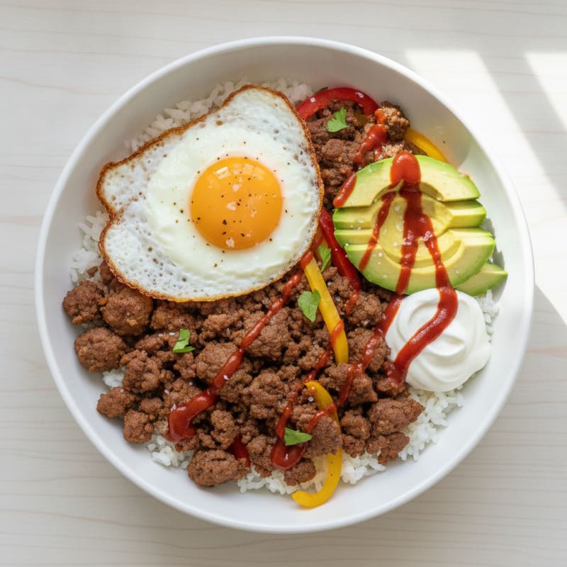 Spicy Air-Fried Ground Beef Bowl