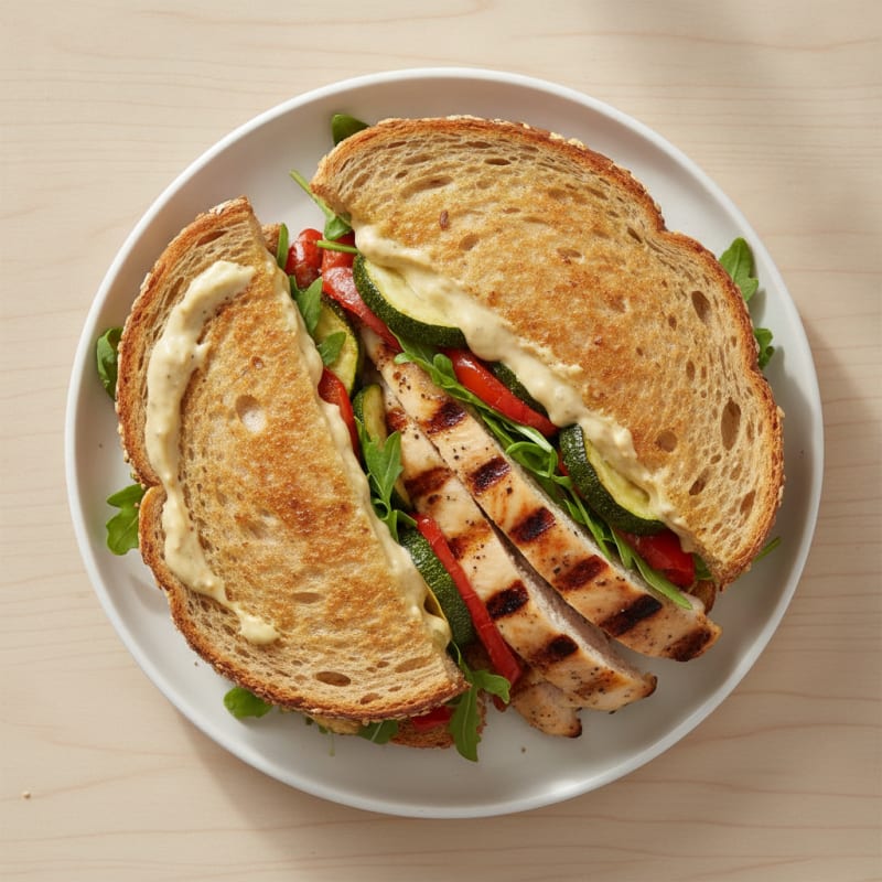 Grilled Chicken and Roasted Vegetable Sandwich with Light Creamy Spread