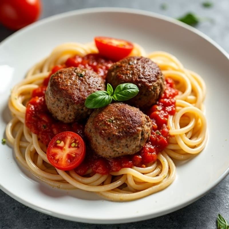Lean Beef Meatballs with Whole Wheat Spaghetti and Fresh Tomato Sauce