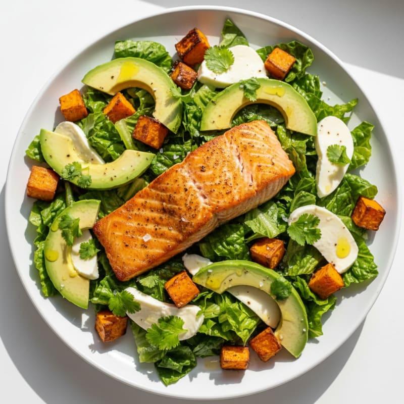Pan-Seared Salmon with Sweet Potato & Avocado Salad