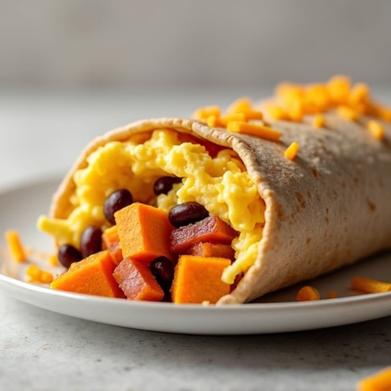 High-Protein Scrambled Egg and Sweet Potato Breakfast Burrito