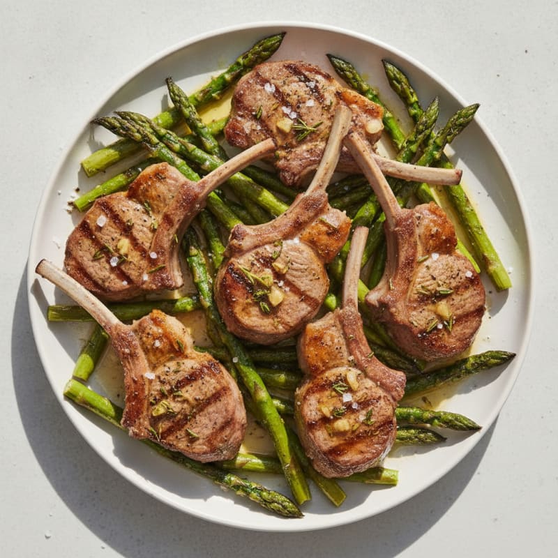 Herb-Marinated Lamb Chops with Grilled Asparagus