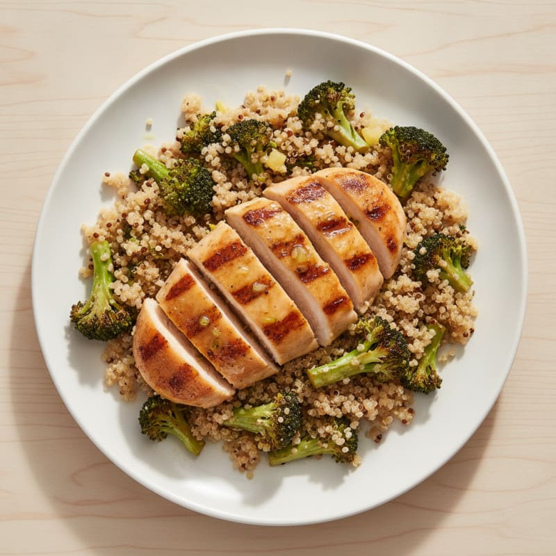 Grilled Chicken Breast with Quinoa and Roasted Broccoli
