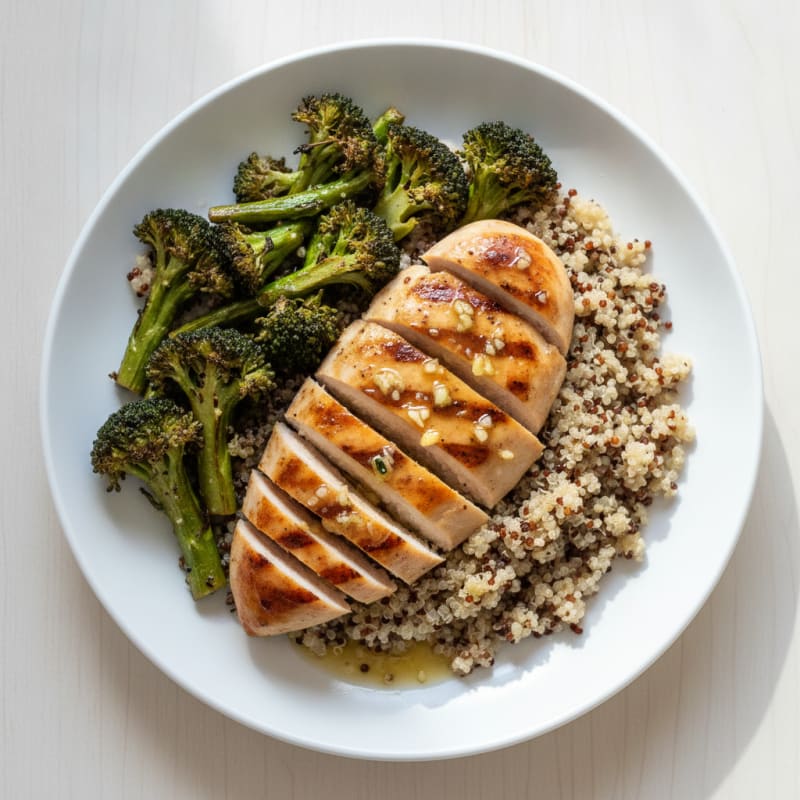 Grilled Chicken Breast with Quinoa and Roasted Broccoli