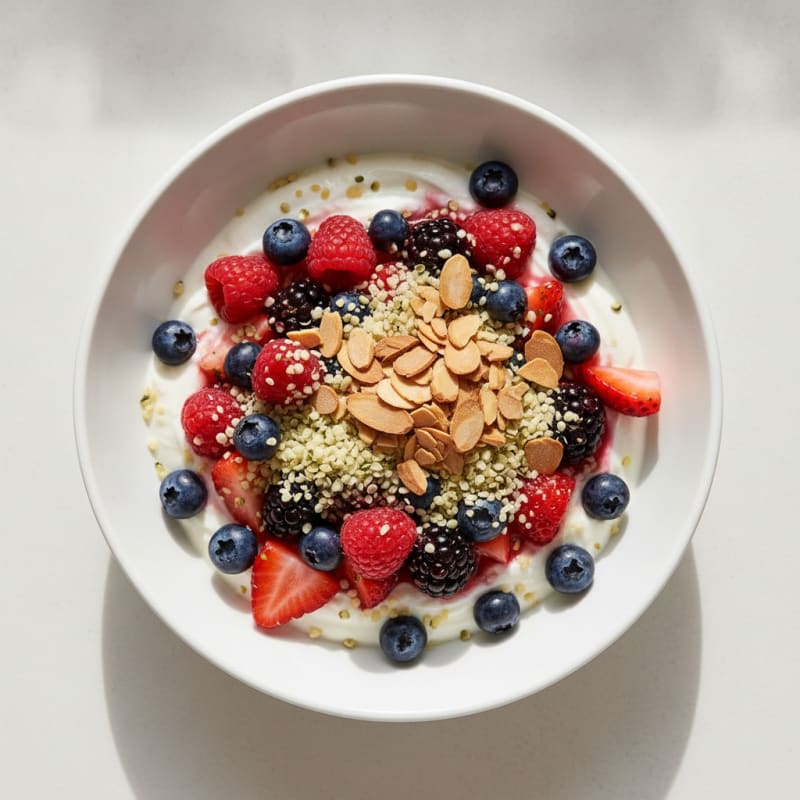 Greek Yogurt Protein Bowl with Mixed Berries and Almonds