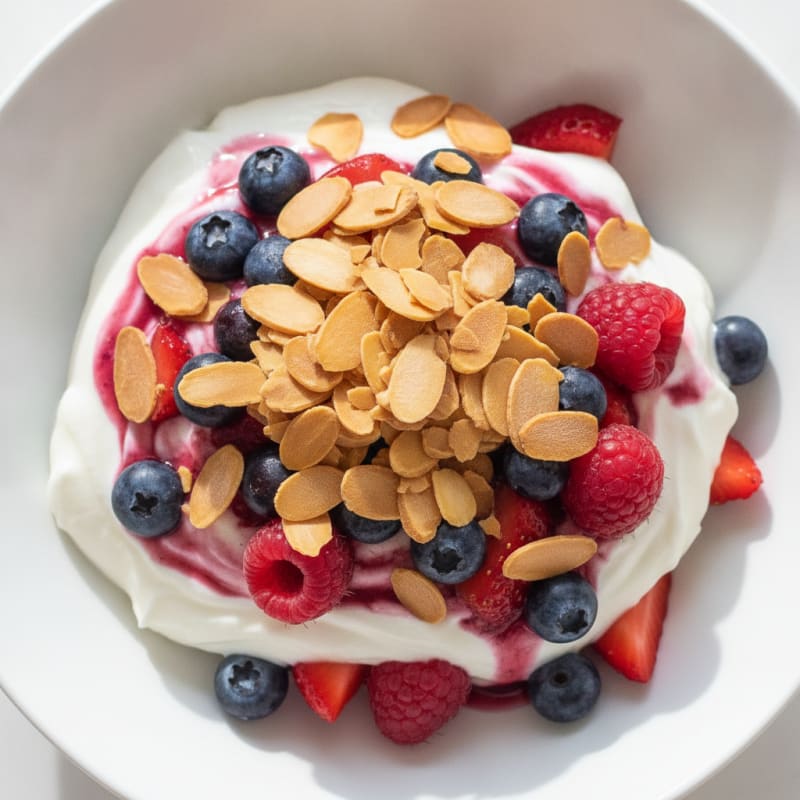 Greek Yogurt Protein Parfait with Mixed Berries and Almonds