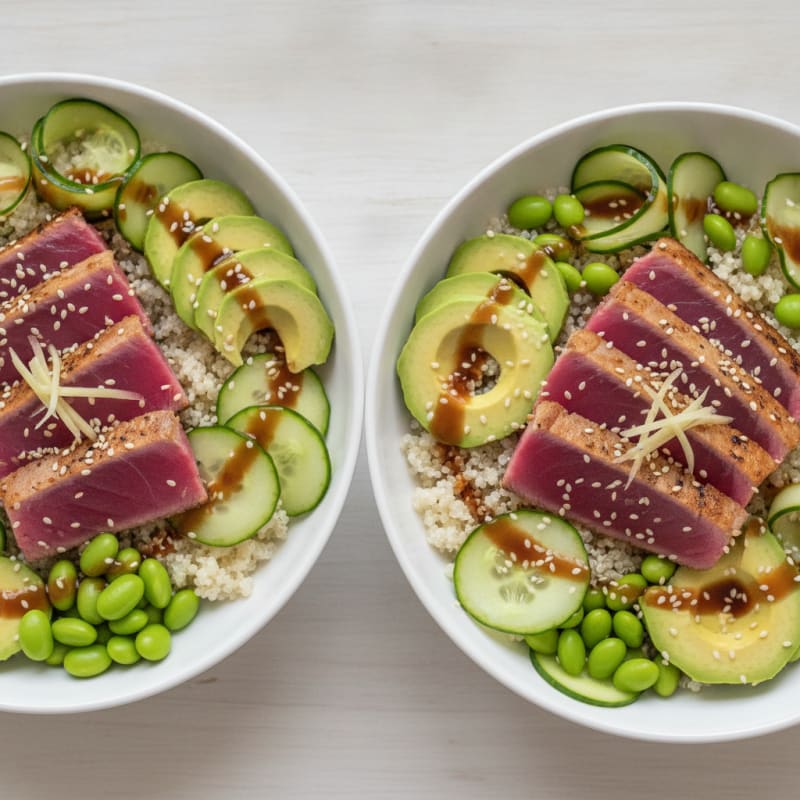 Seared Tuna Sushi Bowls with Edamame and Avocado