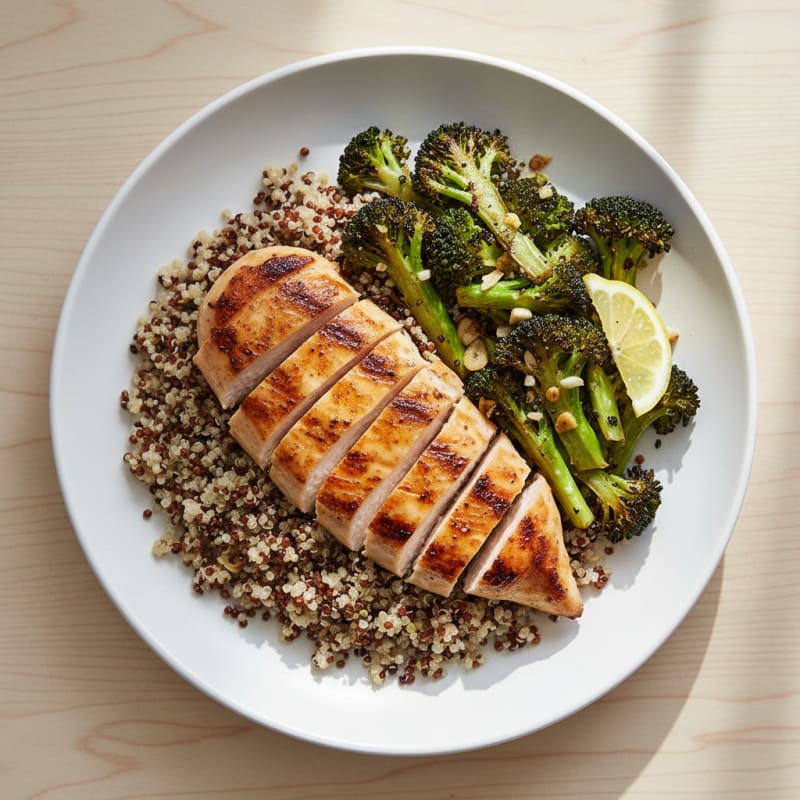 Grilled Chicken Breast with Quinoa and Roasted Broccoli