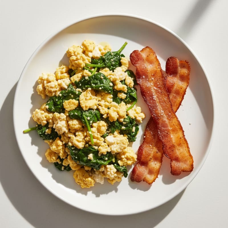 Cottage Cheese Scramble with Spinach and Turkey Bacon