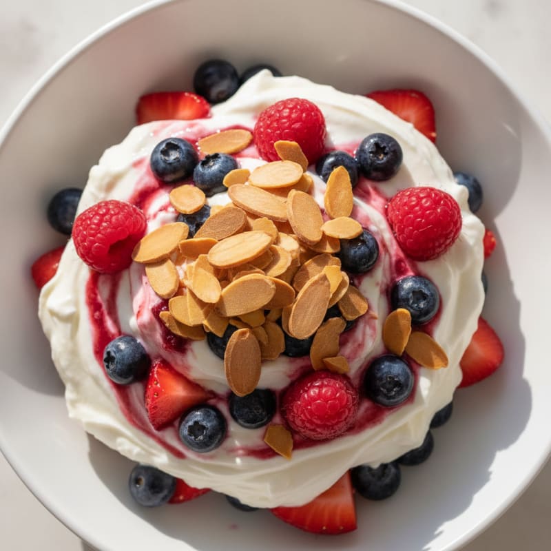 Greek Yogurt Protein Parfait with Mixed Berries and Almonds
