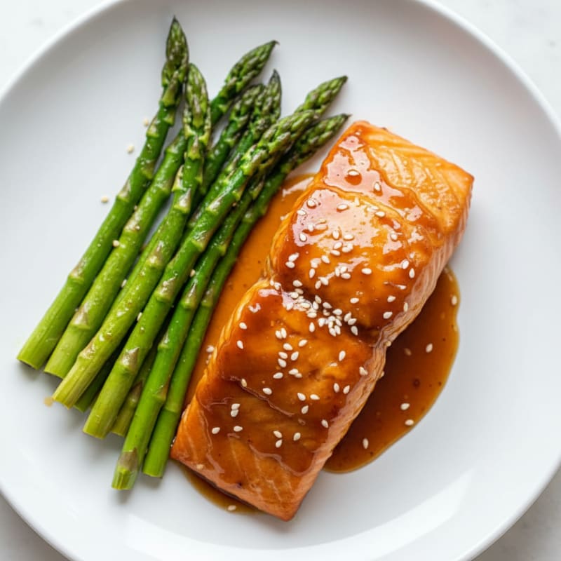 Pan-Seared Teriyaki Glazed Salmon with Roasted Asparagus