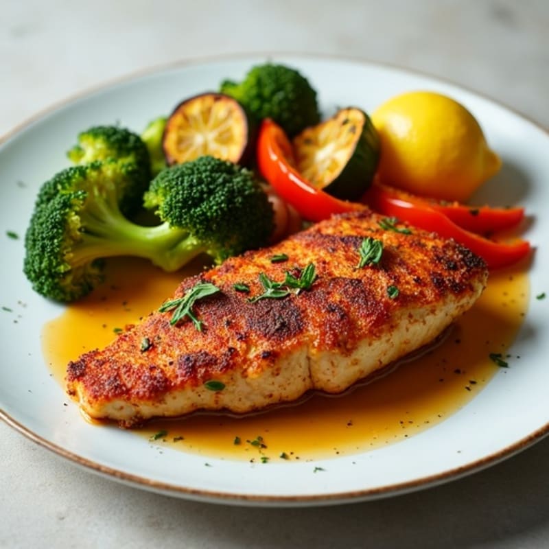 Crispy Spiced Chicken with Lemon Garlic Roasted Vegetables