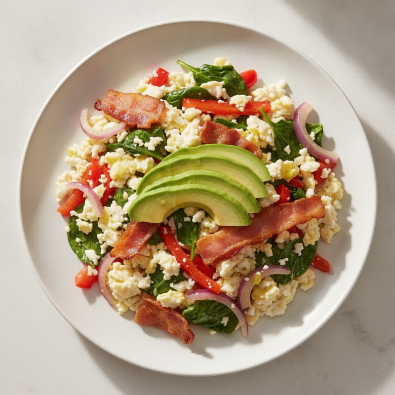 Egg White Veggie Scramble with Turkey Bacon
