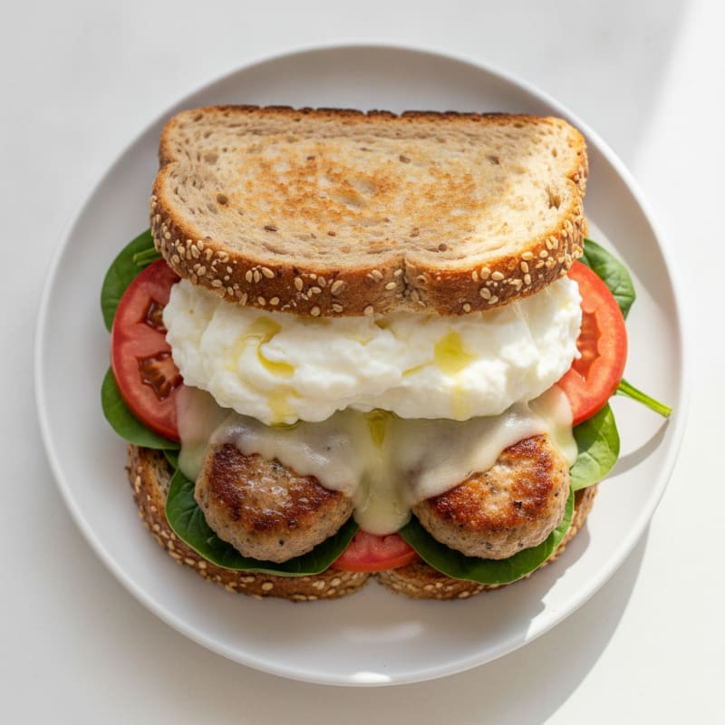Egg White and Chicken Sausage Sandwich with Spinach and Tomato