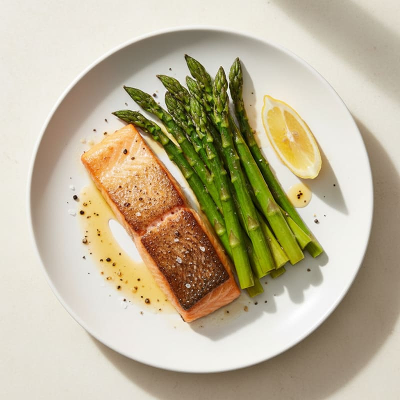 Golden Pan-Seared Salmon with Roasted Asparagus