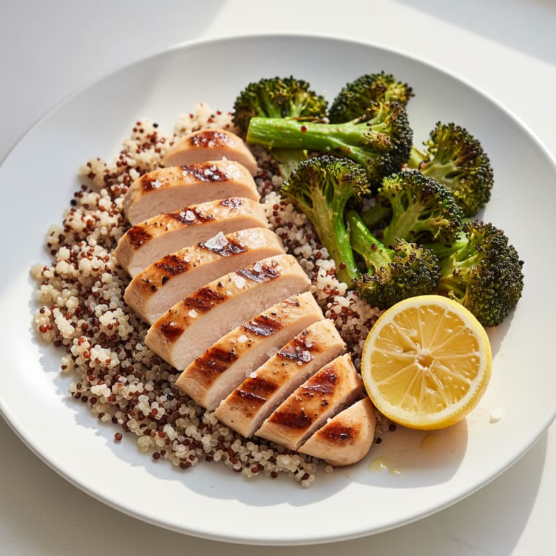 Grilled Chicken Breast with Quinoa and Roasted Broccoli