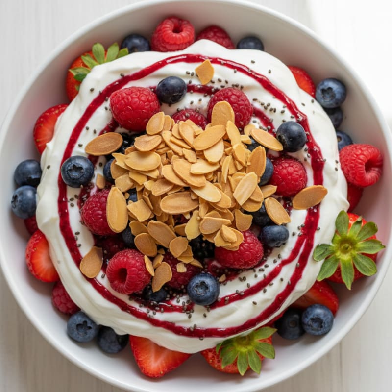 Greek Yogurt Protein Parfait with Mixed Berries and Almonds