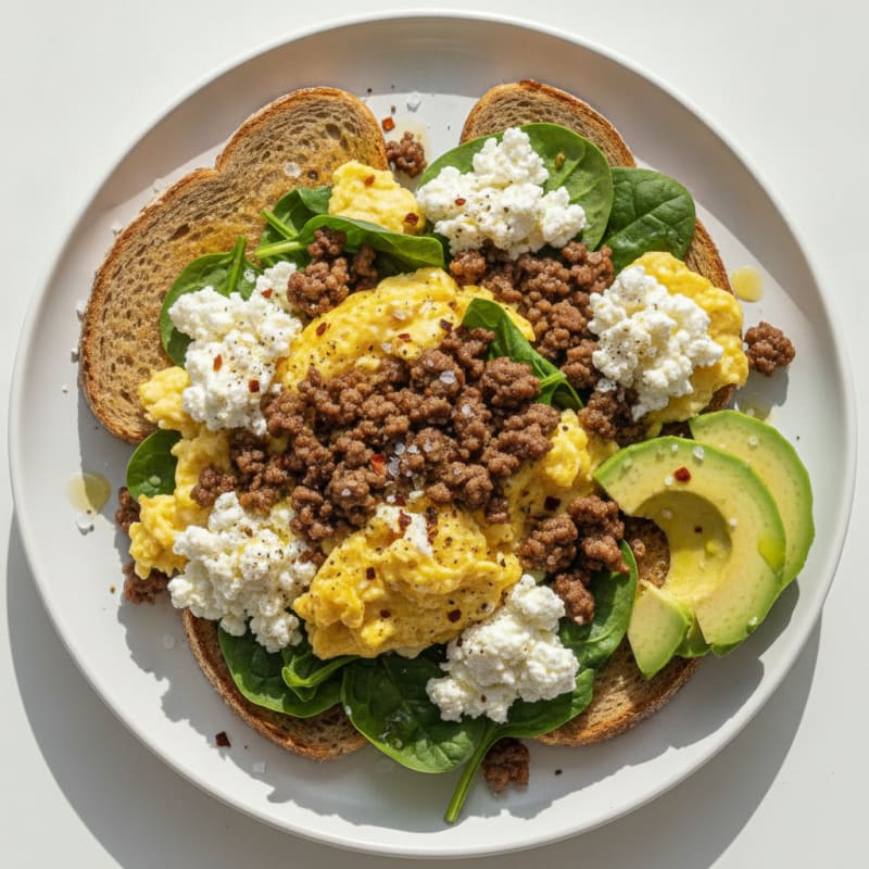 Spicy Scrambled Eggs with Creamy Cottage Cheese