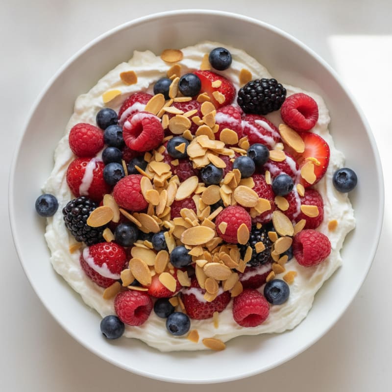 Greek Yogurt Protein Bowl with Mixed Berries and Almonds